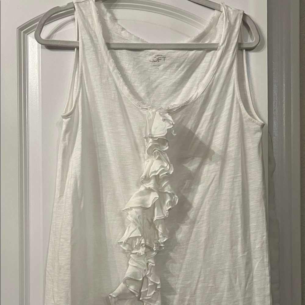 LOFT Women's White Ruffle Tank Top
